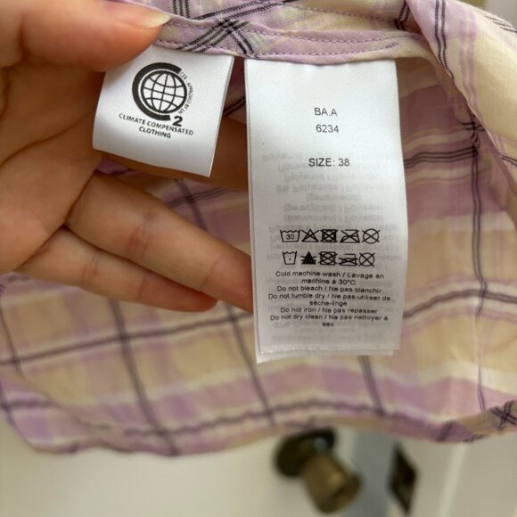 GANNI SEERSUCKER CHECK V NECK MINI DRESS - Picture 7 of 7